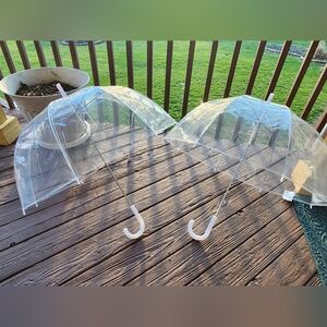 Set Of TWO Sarah Rain Clear Bubble Fashion Dome Shaped Umbrellas Hook Handle NEW